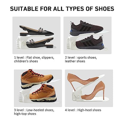 NVGSN Shoe Slots Organizer 12 Pack - Shoe Stackers for a Pair of Shoes, shoe Storage Shoes Space Savers 50%, 4 Levels Adjustable Thickening Double Layer shoes Holders shoe Organizer for Closet, White | 4 Levels Adjustable shoe Organizer for Closet Organiz