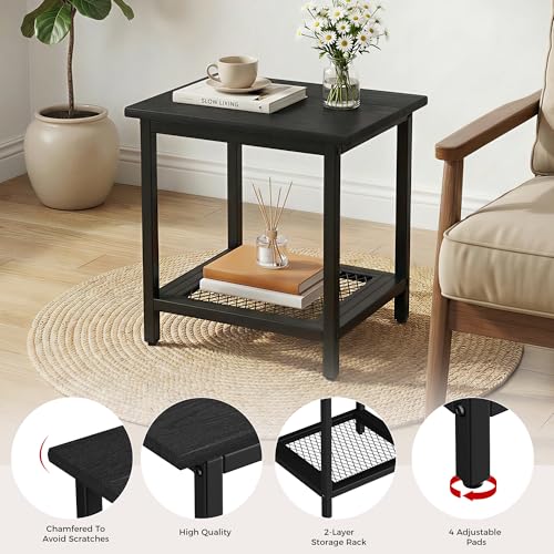 2-Tier Outdoor Side Table with Storage, Weather Resistant Patio End Table, HDPS Small Accent Table for Deck, Garden, Pool, Backyard, Black 2pcs - color: 2pcs-black