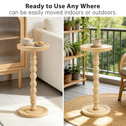 Small Round Side Table for Small Spaces | Wood Pedestal Drink Table & Narrow End Table for Living Room Couch, Modern Bedside Nightstand for Bedroom (Natural Wood) - color: Natural Wood
