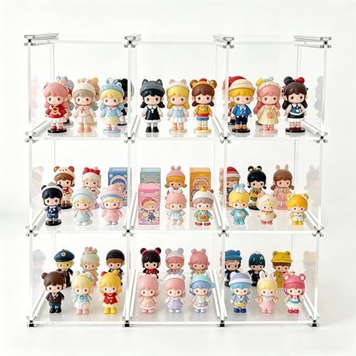 Open-Front Acrylic Desktop Display Case with Sturdy Aluminum Frame, Easy-Access Modular Clear Showcase with Removable Dividers, Transparent Organizer Rack for Perfume, Blind Boxes & Figures (9-Cube) - size: 9-Cube