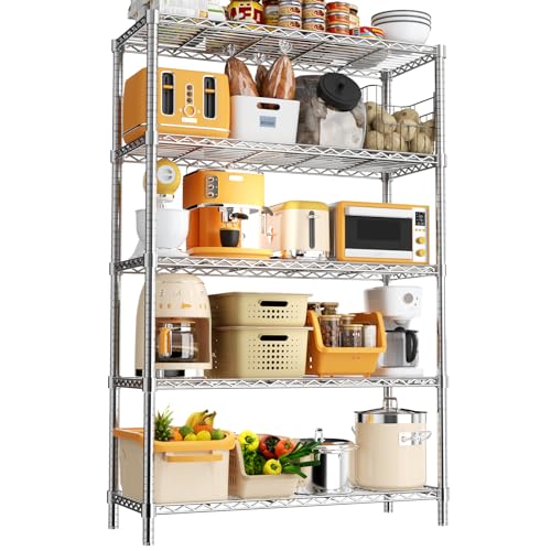 Storage Shelves, 36" L x 14" W x 72" H Heavy Duty Garage Wire Shelving Unit Loads 1750LBS, 5-Tier Adjustable Metal Industrial Utility Shelf Rack for Kitchen, Laundry Room, Basement - color: Chrome, size: 36" L x 14" W x 72" H