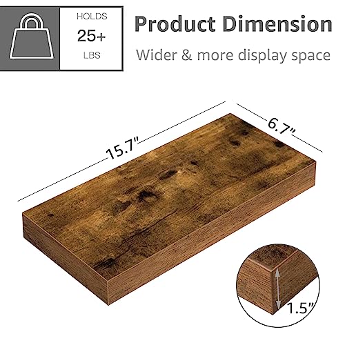QEEIG Floating Shelf for Wall Bathroom Shelves Bedroom Kitchen Living Room Farmhouse Small Book Shelf 16 inch Set of 1, Brown (015-BN1) - color: A. Brown, size: 15.7" x 6.7"