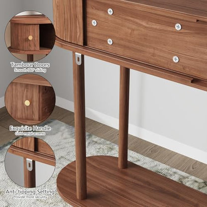 ARTPOWER 47.2" Modern Entryway Table with Wood Tambour Door, Accent Behind Couch Sofa Console with Storage, Fluted Side Table for Hallway, Living Room, Foyer, Brown - color: Brown