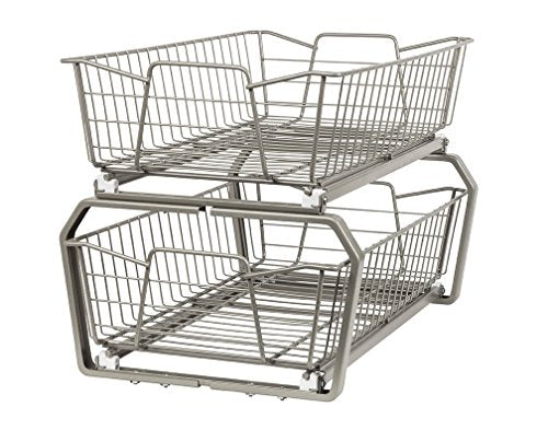 ClosetMaid 11 in. Pull Out Cabinet Organizer, 2 Tier, Heavy Duty, Slide Out Pantry Shelves Drawers for Kitchen, Bathroom, Nickel - color: Nickel, size: 11-Inch Two Tier