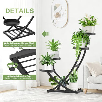 Outdoor Plant Stand Metal Plant Stand Indoor, 5 Tier Heavy Duty Corner Plant Stands, Plant Shelf for Tall Plant Holder Shelves for Living Room Bedroom Modern Home Decor
