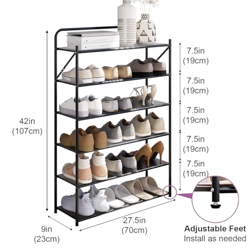 6 Tier No-Assembly Shoe Rack, Foldable Shoes Rack Organizer Without Installation, Portable Solid Metal Shoe Shelves for Closet, Entryway, Front Door Entrance - size: 6 Tier