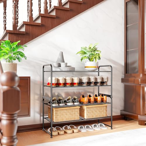 SUFAUY 2-Tier 33" Wide Shoe Rack, Closet Metal Shoe Rack Organizer Heavy Duty, Stackable, Black - color: Black