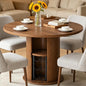Wildhome Round Dining Table for 2-3, 31 Inch Dining Room Kitchen Table with 2-Tier Storage Shelf & Wine Rack, Modern Farmhouse Fluted Wood Slide Door Dinner Furniture,Circle(Non scalable-32 In-Walnut) - color: Non-scalable-32 Inch-walnut