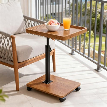 Simcat C Table End Table Adjustable Height, 360° Swivel TV Tray Table for Small Spaces, Couch Tables that Slide Under, C Shaped End Tables with Wheels for Couch Living Room Bedside TV(Brown) - color: As Picture Shows