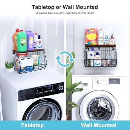 MSJGA Laundry Room Shelves Wall Mounted with Storage Basket - Stackable Wire Wall Shelves Organizer for Towels, Detergent, Tissues | Space-Saving Over Washer & Dryer, Small Spaces(11.8"Wx7.9"Dx8.5"H) - size: 8"D