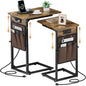 C-Shaped End Tables Set of 2 with Charging Station, 33'' Tall C Table Adjustable Height Side Table, Sofa Table for Couch, Couch Table that Slide Under Sofa, TV Trays for Living Room, Brown - color: 2pc Rustic Brown, style: With Plug