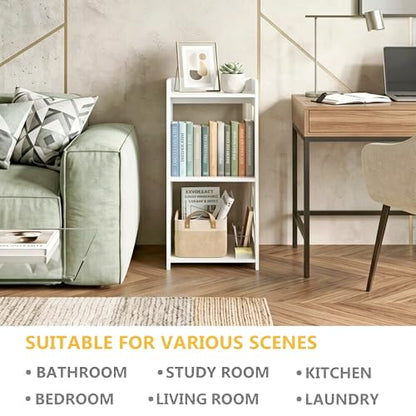 3-Tier Narrow Corner Bathroom Floor Stand, Waterproof PVC, White | Storage Shelf, Rack, Holder, Fits Tight Spaces, for Toilet Side, Laundry, Shower, Kitchen Spice Rack, Easy to Clean, 26”H - size: 3 Tier