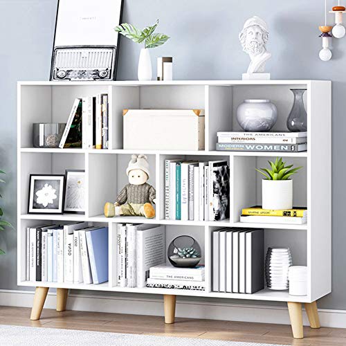 IOTXY Wooden Open Shelf Bookcase - 3-Tier Bookshelf with Legs, Warm White | Nordic Minimalist Style, MDF Material, Raised Solid Wood Legs, 10 Storage Cubes Display, Floor-Standing Cabinet Organizer - color: Warm White, size: 120CM Legs