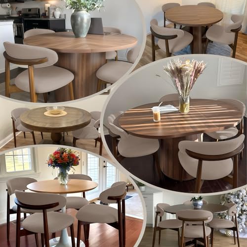 COLAMY Wooden Dining Chairs Set of 6, Modern Fabric Upholstered Kitchen Side Chairs, Farmhouse Dining Room Chair with Foot Pegs, Camel - color: Camel, size: Set of 6