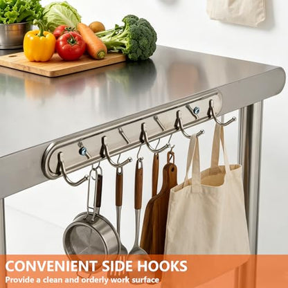 Garvee Stainless Steel Curved Edge Work Table 30 inch Double Layer, Heavy Duty Commercial Prep Table with Hook, 0.7mm Thick - size: 30*24*35inch