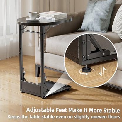 Elbourn Folding Side Table End Couch Tables, C-Shaped End Table for Living Room, Small End Table for Bedroom, Coffee Table (Black) - size: Black
