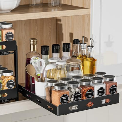 BOIVSHI Pull Out Spice Rack Organizer for Cabinet, Heavy Duty Spice Organizer, Vertical Spice Rack Organizer for Kitchen, Cabinet, Pantry (10.5''Wx10.5''Dx2.8''H, Metal Black) - size: 10.5''Wx10.5''Dx2.8''H,1 Tier