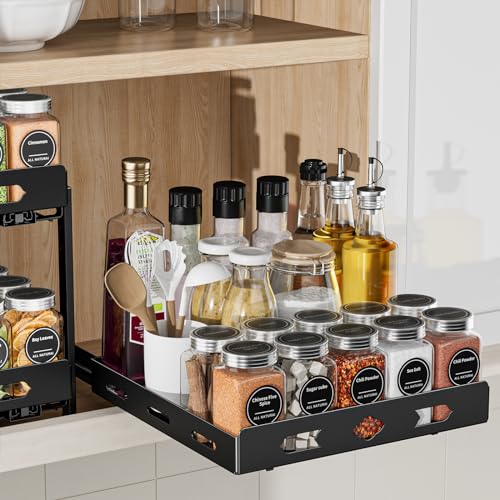 BOIVSHI Pull Out Spice Rack Organizer for Cabinet, Heavy Duty Spice Organizer, Vertical Spice Rack Organizer for Kitchen, Cabinet, Pantry (10.5''Wx10.5''Dx2.8''H, Metal Black) - size: 10.5''Wx10.5''Dx2.8''H,1 Tier