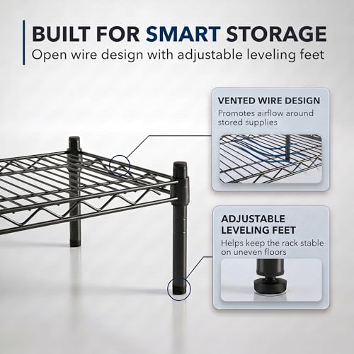 Black Epoxy Wire Storage Shelf, Dunnage Rack, Commercial 1 Tier Small Shelf, 21" x 24" x 14", Heavy-Duty Metal, 600 lbs Capacity - color: Black, size: 21"D x 24"W x 14"H