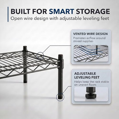 Black Epoxy Wire Storage Shelf, Dunnage Rack, Commercial 1 Tier Small Shelf, 21" x 30" x 8", Heavy-Duty Metal Construction, 600 lbs Capacity - color: Black, size: 21"D x 30"W x 8"H