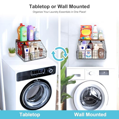 MSJGA Laundry Room Shelves Wall Mounted with Storage Basket - Farmhouse Stackable Wire Wall Shelves Organizer for Towels, Detergent, Tissues | Space-Saving Over Washer & Dryer(11.8" Wx12 Dx8.5 H) - size: 12"D