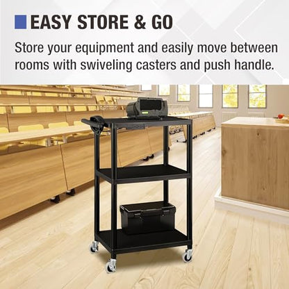 Norwood Commercial Furniture Mobile Utility AV Cart with Power Strip and Casters, Rolling Presentation and Media Cart on Wheels, Black