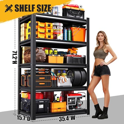 71" H Garage Shelving 5-Tier Heavy Duty Storage Shelves, Adjustable Metal Shelf Unit, Utility Organizer Rack for Basement, Pantry, Kitchen, Warehouse,15.7" Dx35.4 Wx71.2 H, Black - size: 5-Tier-15.7"Dx35.4"Wx71.2"H