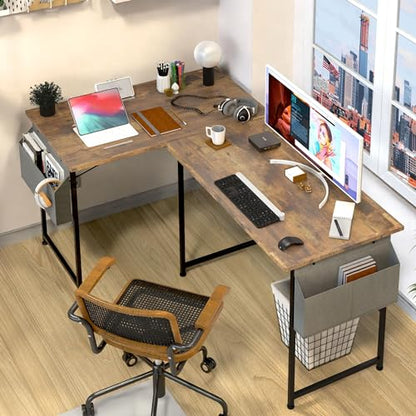 Small Space Writing Desk with Headphone Hooks, Modern Simple Design, Suitable for Study, Home Office and Children's Room - color: Brown, size: 40 Inch