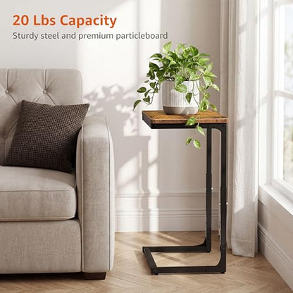 5-Level Adjustable C Side Table - End Table Living Room Bedroom Indoor Small C Shaped Couch Tray Desk, Farmhouse Brown - color: Brown