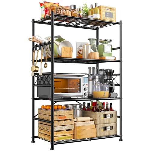 DurayLoly Storage Shelves 4-Tier Large Capacity Metal Shelving with Hooks, Heavy Duty Garage Shelving Unit with Leveling Feet, Stable Metal Shelves for Pantry, Kitchen and Closet,36" W x 12" D x 60" H - size: 36" W x 12" D x 60" H (4T)