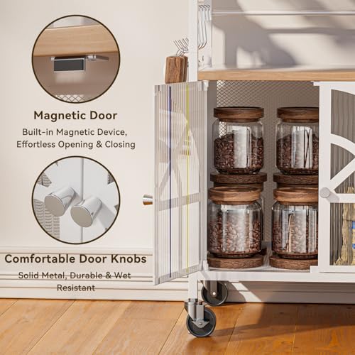 Xubialo 3 Tier Small Rolling Coffee Bar Cart, 16.9 x12 Kitchen Stand Station with Storage, Coffee Station Table on Wheels, 4 K Cup Pod Holder, 8 Hooks for Home, Office