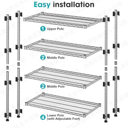 4-Shelf Heavy-Duty Metal Wire Shelving Unit Adjustable Wire Rack 2200LBS Storage Shelves Garage Shelving Storage Shelf Flower Stand for Pantry Laundry Kitchen 14" Dx35.7 Wx59 H - size: 4-Tier-Silver[14" D x 35.7" W x 59" H]