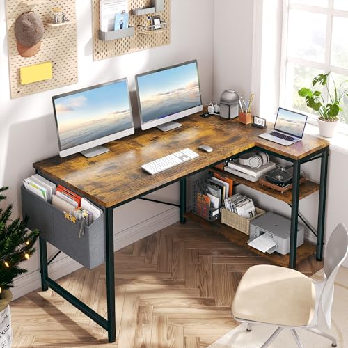 EnHomee Office Desk with Outlet,Power Home Office & Study Electronic Gear | Reliable Power Supply for Study & Electronic Device,Reversible Shelves & Side Bag,Convenience for Small Space, Rustic Brown - color: Rustic Brown, size: 48 Inch