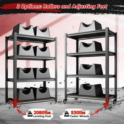REIBII Rolling Storage Shelves Adjustable Shelf for Kitchen Office | 2080 LBS capacity,59.8" H x 31.5" W x 16.5" D,4 Tier,Black,Solid metal panels，360°wheels with lock,Boltless 10min assembly
