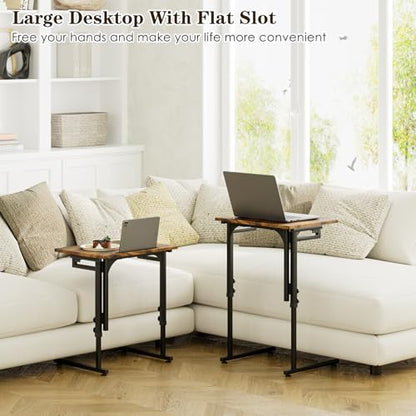 Adjustable Folding TV Tray Table,TV Dinner Small Foldable C-Shaped End Table for Eating,6 Height Adjustable Slide Under Couch Side with Sturdy MDF Top,No Assembly(Brown,2Pcs) - color: Brown, size: 2PCS
