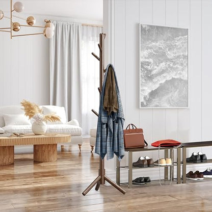 Simple Houseware Wooden Coat Rack Stand, Hall Tree with 9 Hooks, Walnut | Adjustable Tree Rack for Entryway, Hallway, Bedroom, Office - color: Walnut, style: Modern
