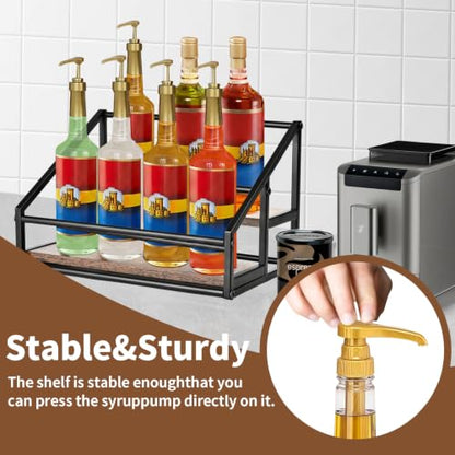 YQBRAO 2-Tier Coffee Syrup Organizer, 8-Bottle Rack, Rustic Brown | Holds up to 8 bottles in two raised rows for coffee bars, kitchens, counters, and beverage stations. - size: 2 Tier 8 Bottle Syrup Rack - 1 Pack