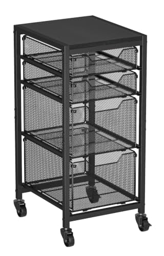 Slim Rolling Storage Cart with Drawers, Under Desk Storage with Wooden Tabletop & Lockable Wheels, 4-Tier Storage Drawers for Bathroom, Craft, Office, Black - color: Black, size: Narrow 4-Drawers