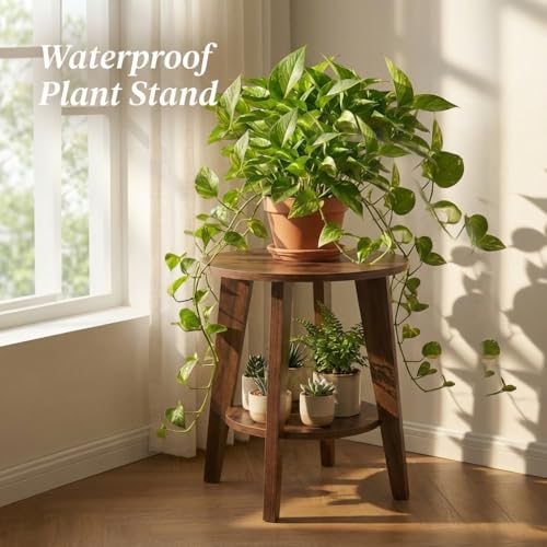 Small Round Side Table-17.7" Cute End Table with 2-Tier Storage | Waterproof Low Nightstand for Kids Room,Nursery,Small Spaces,Plant Stand&Bean Bag(Walnut) - color: Walnut