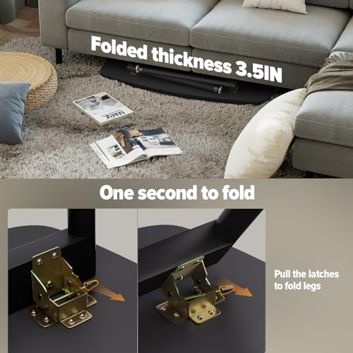 WOHOMO Folding Coffee Table 39.3'' Black Coffee Tables for Living Room Portable Simple Modern Rectangular Center Table for Small Spaces,No Assembly, Black - color: Black