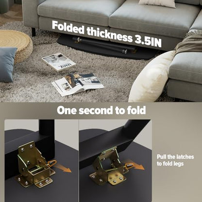 WOHOMO Folding Coffee Table 39.3'' Black Coffee Tables for Living Room Portable Simple Modern Rectangular Center Table for Small Spaces,No Assembly, Black - color: Black