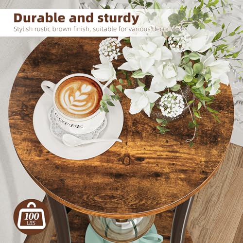 Ekisemio 2-Pack Plant Stand Indoor Outdoor, 2-Tier Round Flower Pot Holder with Rustic Brown Finish, Corner Plant Shelf for Balcony, Garden, Patio or Living Room