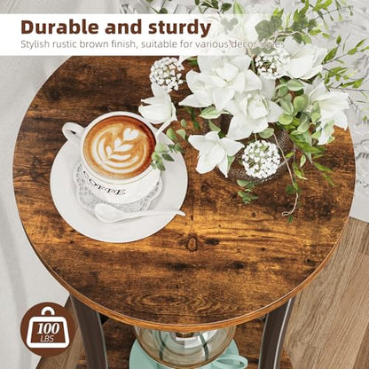 Ekisemio 2-Pack Plant Stand Indoor Outdoor, 2-Tier Round Flower Pot Holder with Rustic Brown Finish, Corner Plant Shelf for Balcony, Garden, Patio or Living Room