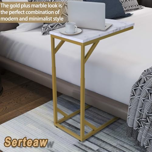 Serteaw C-Shaped End Table, Sturdy Side Table for Couch Sofa Bedside Small Space,C Snack Table TV Tray Record Player Stand Small Tables for Living Room Bedroom,Easy to Assemble,Gold - size: 15.8"