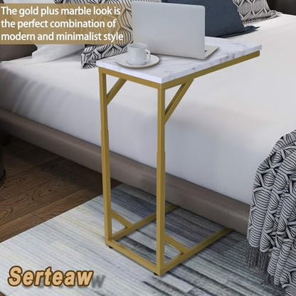 Serteaw C-Shaped End Table, Sturdy Side Table for Couch Sofa Bedside Small Space,C Snack Table TV Tray Record Player Stand Small Tables for Living Room Bedroom,Easy to Assemble,Gold - size: 15.8"