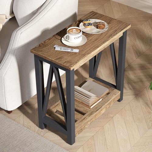 ChooChoo Farmhouse End Table, Narrow Side Table | with Shelf ,Slim Bedside Table ,Small Spaces, Rustic Nightstand, Living Room, Bedroom,Rustic Oak & Black - color: Rustic Oak & Black, size: 1 Pack