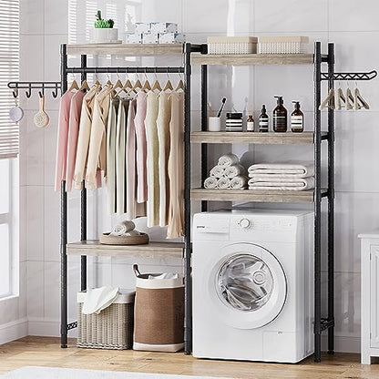 IDEALHOUSE Laundry Room Organization and Storage,5 Tier Wood Over The Washer and Dryer Storage Shelf with Drying Clothes Racks,Space Saver Heavy Duty Bathroom Laundry Shelf for Home Storage and Decor