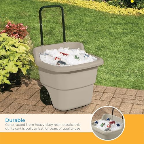 Suncast 2-Pack Multipurpose Rolling Lawn and Garden Utility Cart, 15 Gallon, Taupe - Outdoor Storage Carts with Wheels - Gardening Accessories, Tools, and Equipment - size: 2 Pack