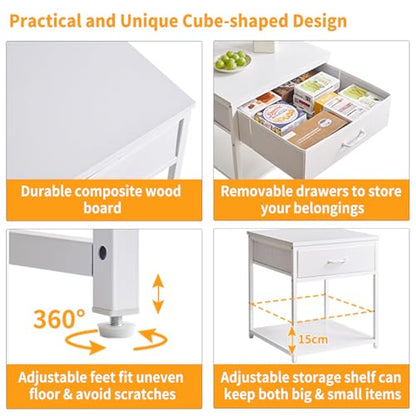 Aibiju Living Room Large Side Table, End Table with Drawers, Refrigerator Stand Printer Table with Adjustable Shelves, Office Square Coffee Table White YD-TM156W - color: White, style: With Drawers