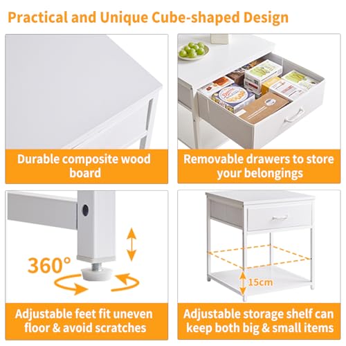 Aibiju Living Room Large Side Table, End Table with Drawers, Refrigerator Stand Printer Table with Adjustable Shelves, Office Square Coffee Table White YD-TM156W - color: White, style: With Drawers